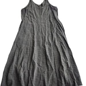 Eileen Fisher Linen Blend Midi Sleeveless Tank Dress Women's L Gray Lagenlook
